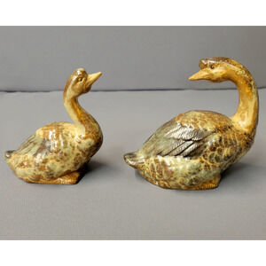 Vintage Ceramic Geese Goose Japan Figurines 3.75" T Brown Decor Japan Nick-Naks
